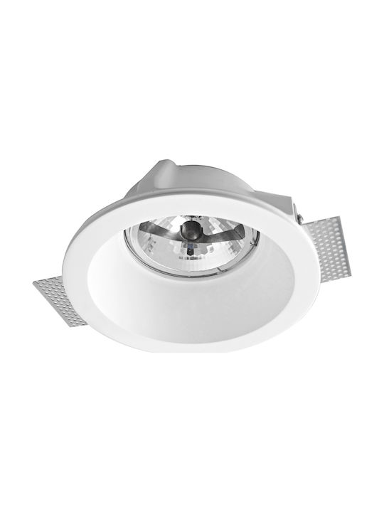 VK Lighting Round Plaster Recessed Spot with Socket G53 R111 White 20x20cm. 1pcs