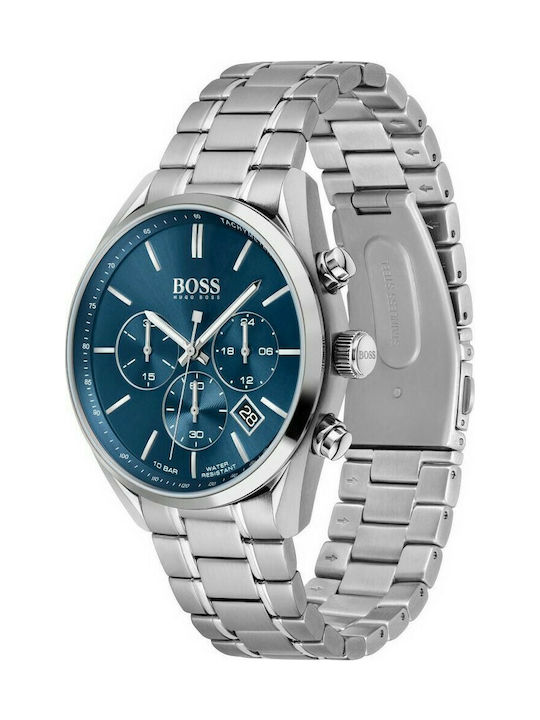 Hugo Boss Champion Uhr Chronograph Batterie mit Silber Metallarmband