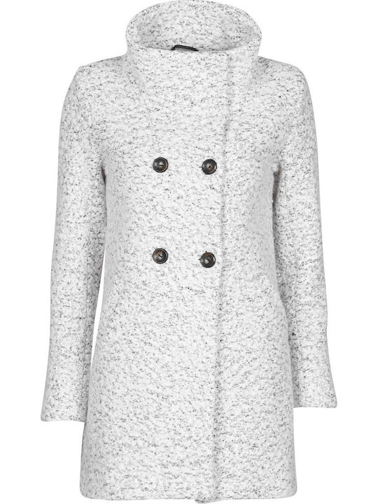 Wool Women's Cloud Dancer Melange Peacoat with Buttons