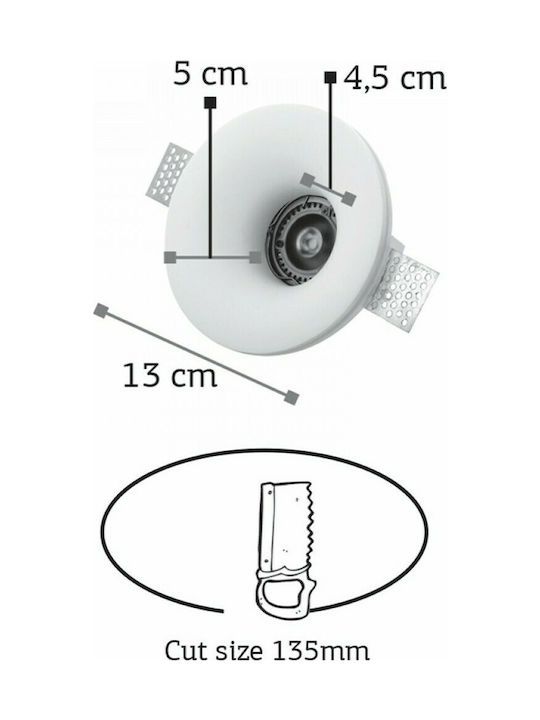 Inlight Rund Gips Einbau Spot mit Fassung GU10 Weiß 13x13cm. 1Stück