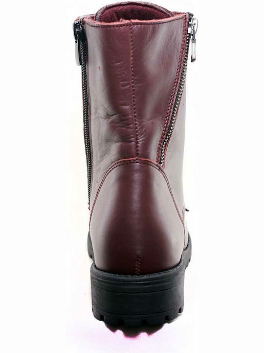 Leather Women's Ankle Boots Burgundy
