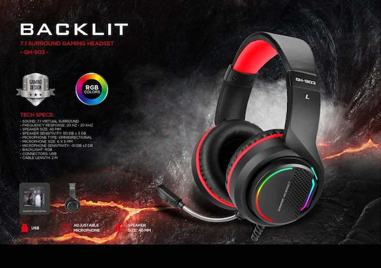Xtrike Me 7.1 Surround RGB GH-903 Over Ear Gaming Headset with Connection USB Red