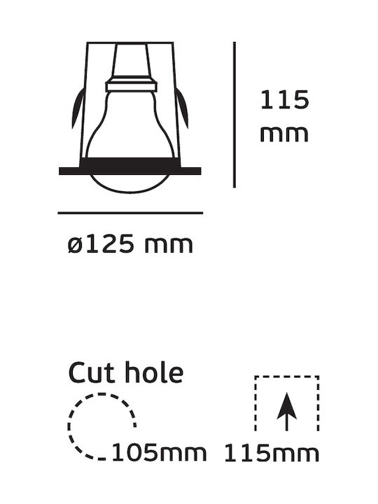 VK Lighting Round Metallic Recessed Spot with Socket E27 R80 White 12.5x12.5cm. 1pcs