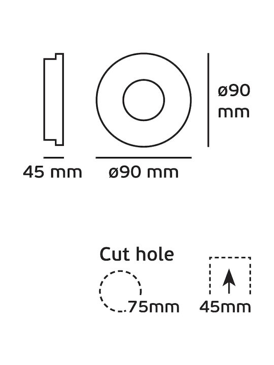 VK Lighting Round Plastic Recessed Spot with Integrated LED and Warm White Light 5W Adjustable Black 9x9cm. 1pcs
