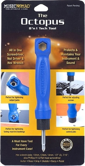 MusicNomad The Octopus 8 in 1 Tech Tool Инструмент за струни в Син цвят