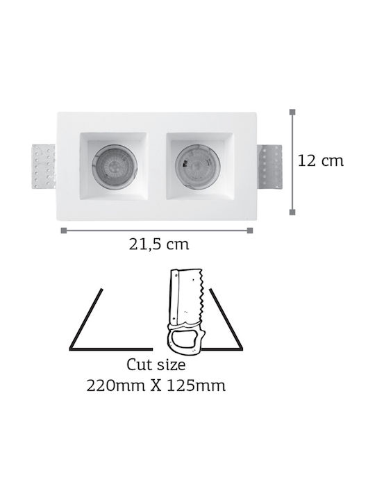 Inlight Paralelogram Tencuială Spot Încorporat cu Soclu GU10 Dublu Alb 21.5x12cm. 1buc