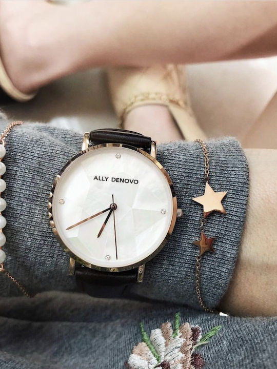 Ally Denovo Gaia Pearl Women's Watch with Brown Leather Strap Ally Denovo Gaia Pearl Women's Watch with Brown Leather Strap