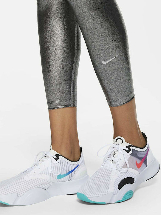 One Icon Clash Women's Cropped Training Legging Shiny Dri-Fit Silver