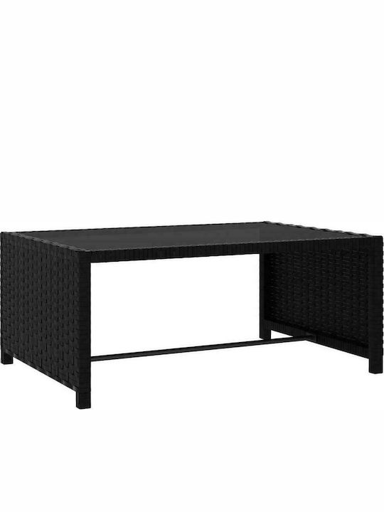 Deckchair Rattan with Cushion Black with Table 2pcs 190x65x69cm.