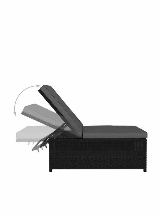 Deckchair Rattan with Cushion Black with Table 2pcs 190x65x69cm.