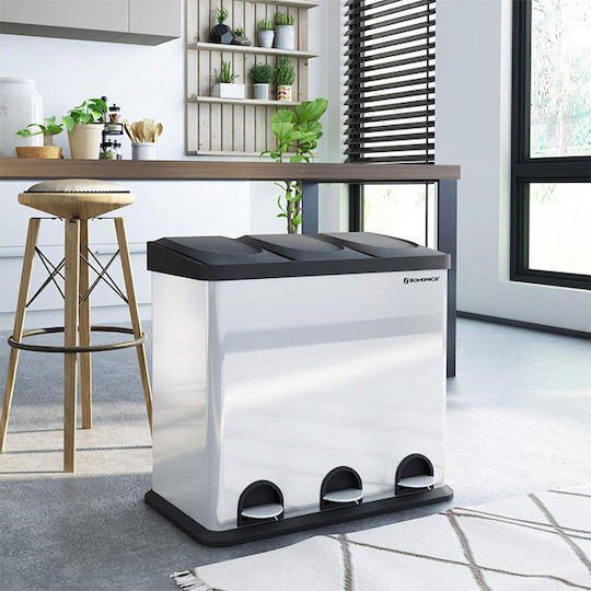 Songmics Recycling Mülleimer aus Inox mit Pedal Silber 54l