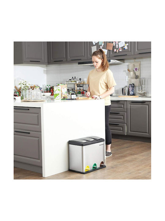 Songmics Coș de Reciclare din Oțel Inoxidabil cu Pedală Argintiu 24lt 1buc