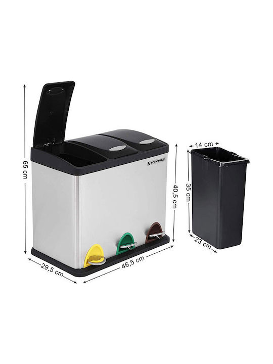 Songmics Coș de Reciclare din Oțel Inoxidabil cu Pedală Argintiu 24lt 1buc