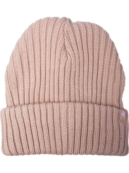 4F Beanie Γυναικείος Σκούφος με Rib Πλέξη σε Ροζ χρώμα