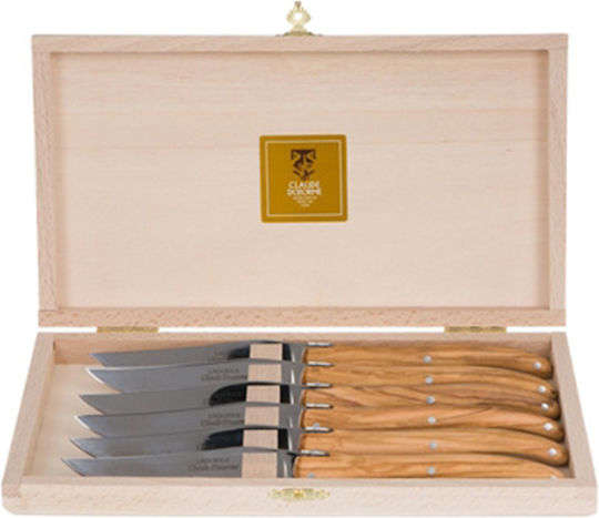 Claude Dozorme Laguiole De Table Olive Wood Cuțite Friptură din Oțel Inoxidabil 6buc