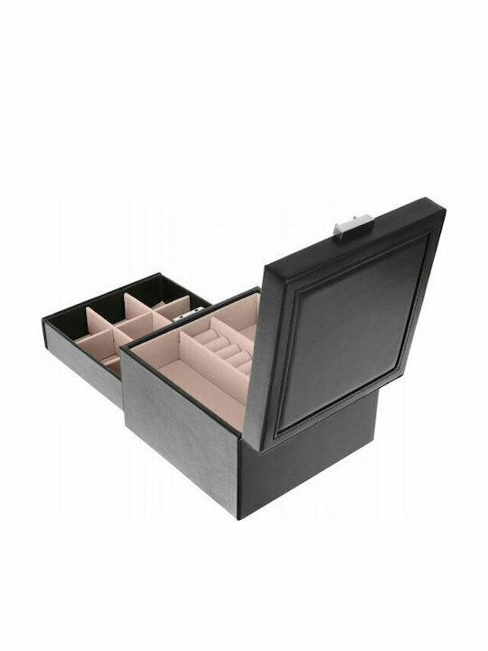SPM Jewellery Box Made of Faux Leather with Drawer Black 31x16x25cm