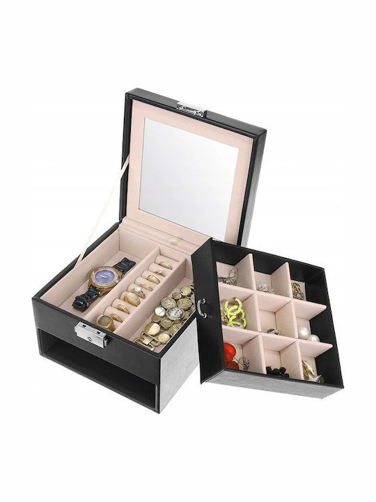 SPM Jewellery Box Made of Faux Leather with Drawer Black 31x16x25cm