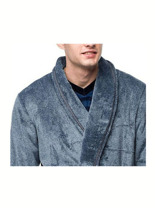 Vamp Χειμερινή Ανδρική Ρόμπα Fleece Μπλε