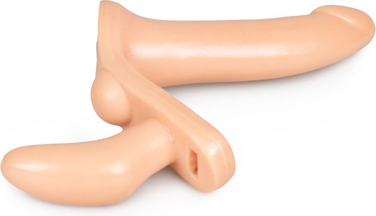 Strap U Plena II Double Penetration Adjustable Strap Οn Harness Harness με Διπλό Dildo 17cm στο χρώμα του δέρματος