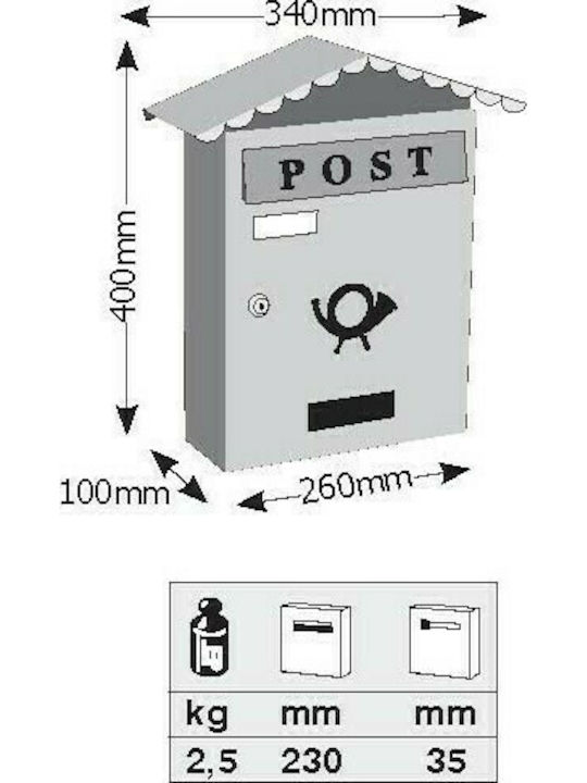 Viometal LTD Κολωνία 3002 Γραμματοκιβώτιο Εξωτερικού Χώρου Μεταλλικό σε Πράσινο Χρώμα 34x12.5x40cm