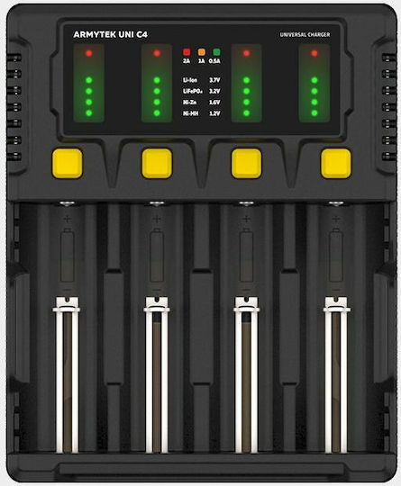 Armytek Uni C4 Зарядно 4 за батерии Li-ion/Ni-Cd/Ni-MH/Ni-Zn Размер AA/AAA/D/18650/16340/26650/14500 в Черен цвят