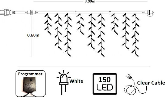 150 Λαμπάκια LED 3μ. x 70εκ. Ψυχρό Λευκό τύπου Βροχή