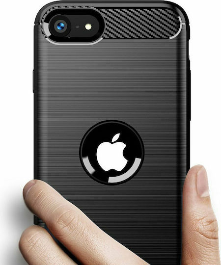 Hurtel Carbon Задна корица Силикон Черен (iPhone SE 2020)