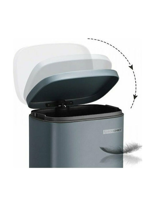 Songmics Soft-Close Coș de Gunoi din Oțel Inoxidabil cu Pedală Gri 30lt 1buc