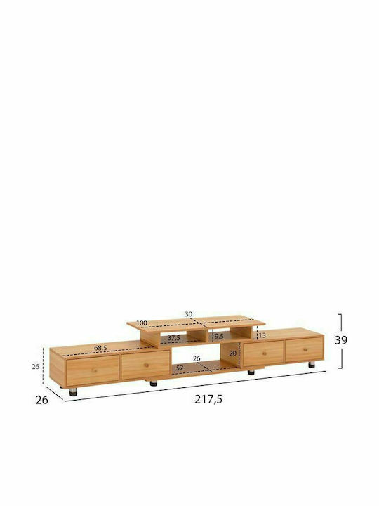 Particle Board TV Furniture with Drawers Natural L217.5xW30xH39cm