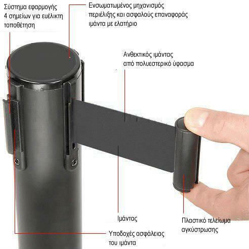 Next Systems Black Safety Barrier Post with 2m x 91cm Strap BBL-200