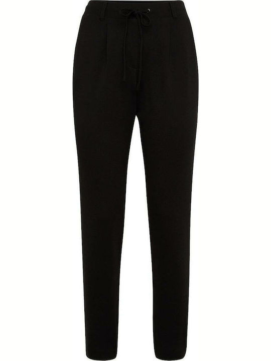 Women's Fabric Trousers with Elastic Loose Fit Black