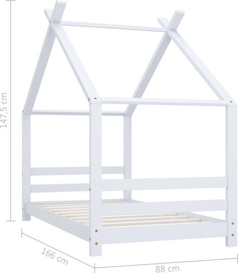 House Kinderbett Montessori Einzeln Weiß für Matratze 80x160cm