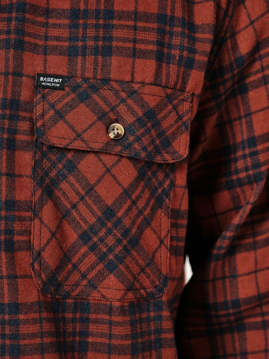 Men's Long Sleeve Checked Burgundy Shirt