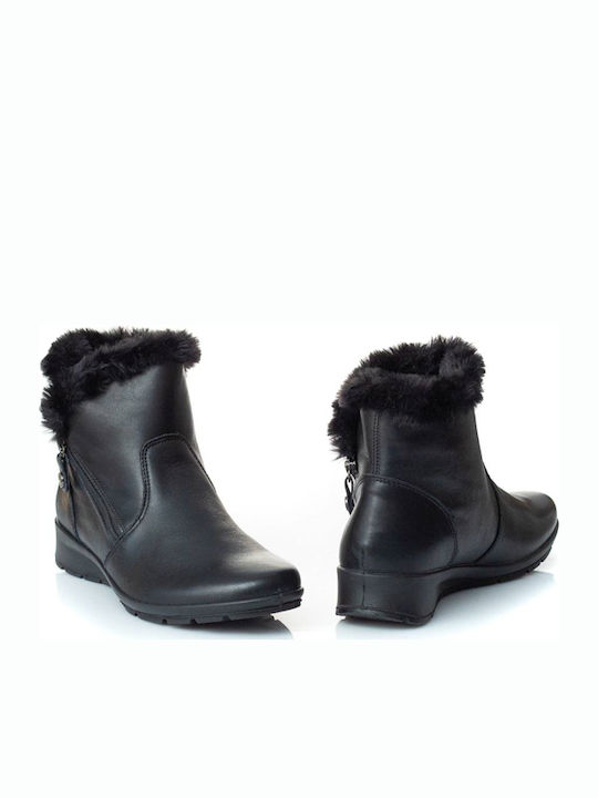 Leather Women's Ankle Boots Platform & Fur Black