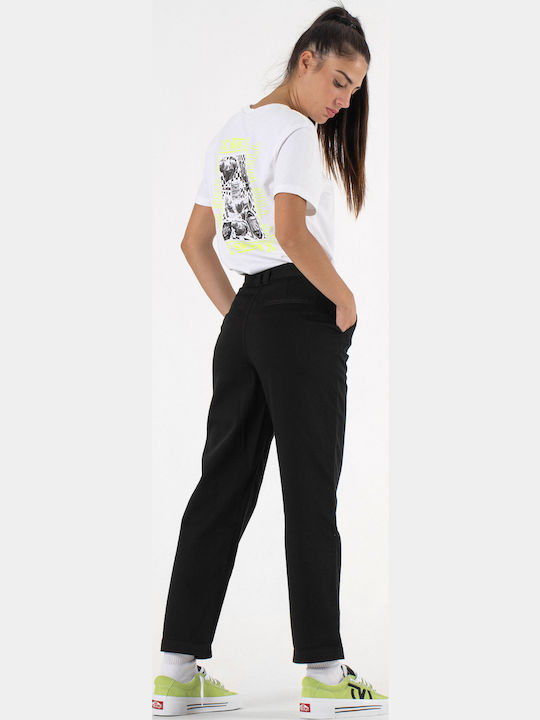 Women's High-waisted Chino Trousers Regular Fit Black