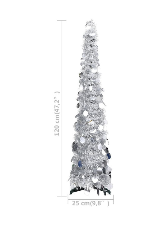 Pop-Up Christmas Slim Silver Tree with Plastic Base H120cm