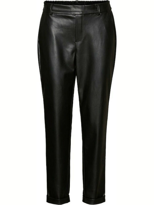 Maya Damen Hoch tailliert Stoff Hose mit Gummizug in Lockere Passform Schwarz