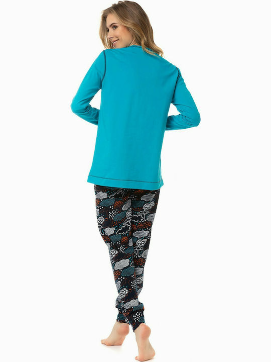 Minerva Winter Women's Pyjama Set Cotton Turquoise