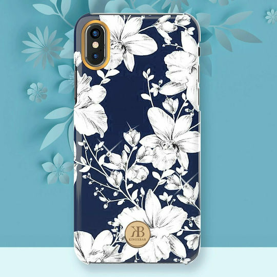 Kingxbar Blossom Swarovski Crystals Back Cover Plastic Navy Blue for iPhone X / Xs