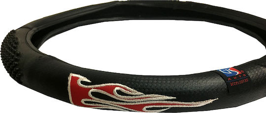 Auto Gs Car Steering Wheel Cover Flame Medium with Diameter 38cm made of Leatherette Red