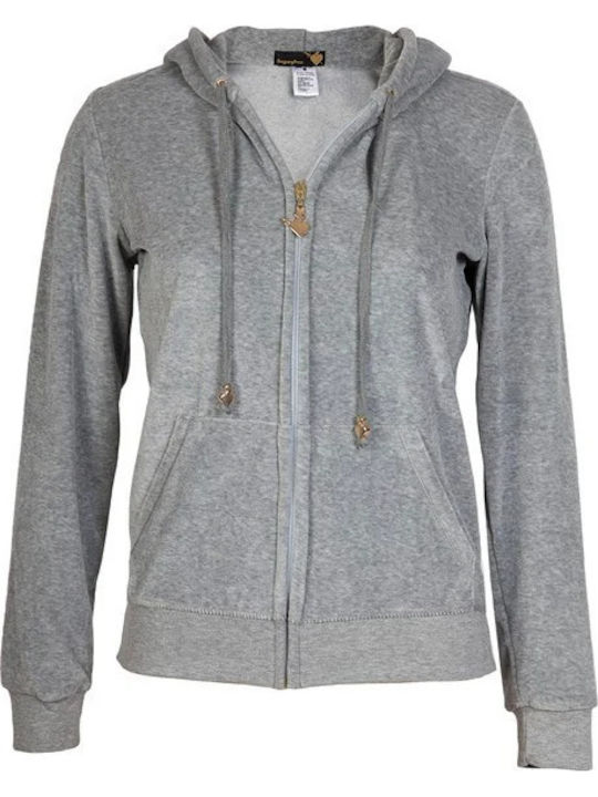 19833000 Women's Sweatshirt Jacket Velvet Hooded Gray
