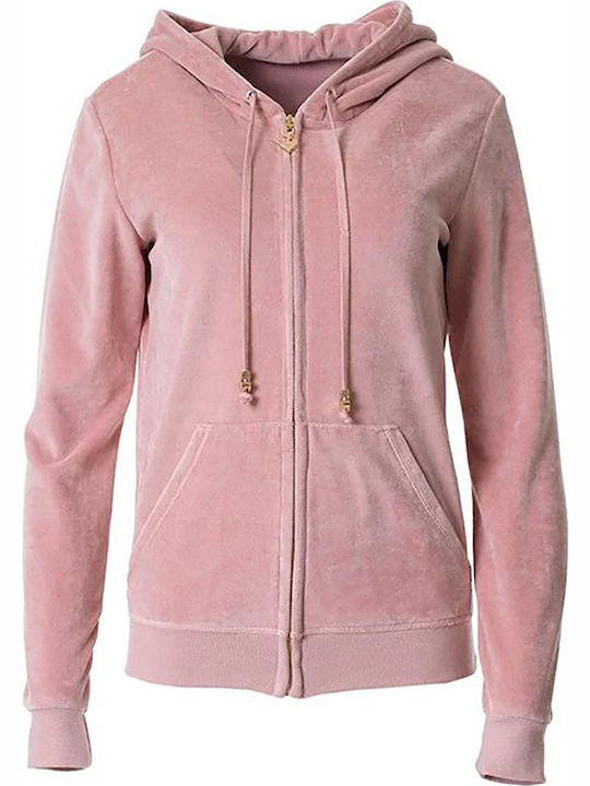 Basic Velveteen Women's Sweatshirt Jacket Velvet Hooded Pink