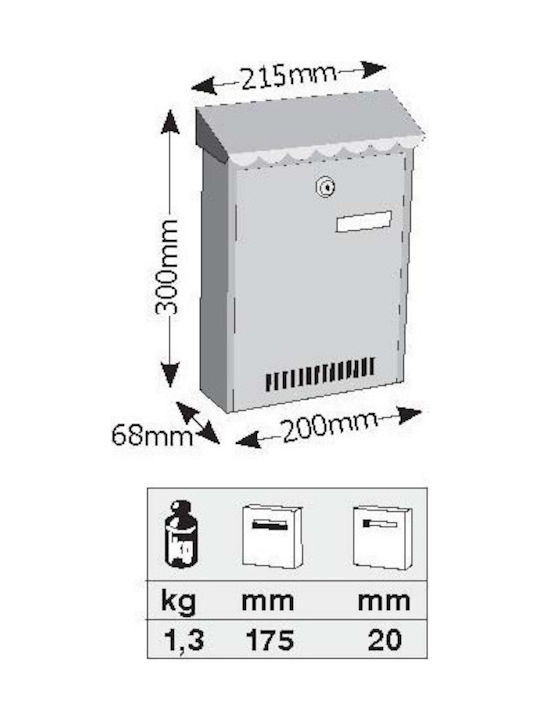 Viometal LTD Παρίσι 304 Außenbereich Briefkasten Inox in Braun Farbe 21.5x6.8x30cm