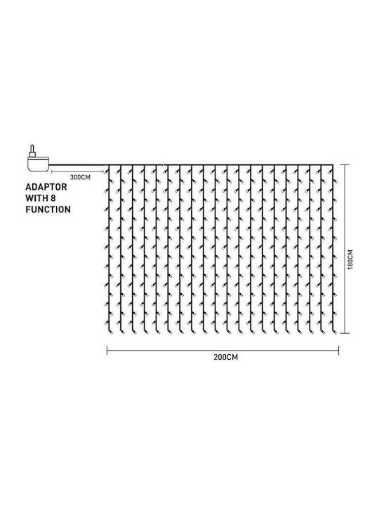 360 Becuri de Crăciun LED 2Pentruunsitedecomerțelectronicîncategoria"LuminideCrăciun",specificațiileunitățiisunturmătoarele: x 180cm Alb cald de tip Baldachin cu Cablu de argint și Programe Eurolamp