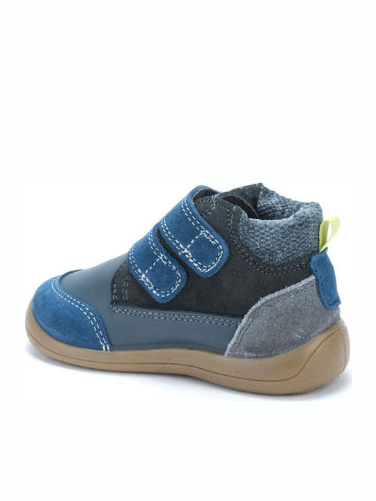 Leather Kids Boots with Velcro Blue