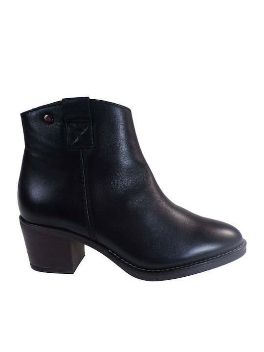 Leather Women's Ankle Boots with Medium Heel Black