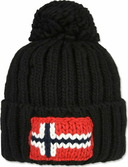 Semiury Pom Pom Beanie Beanie with Rib Knit in Black color