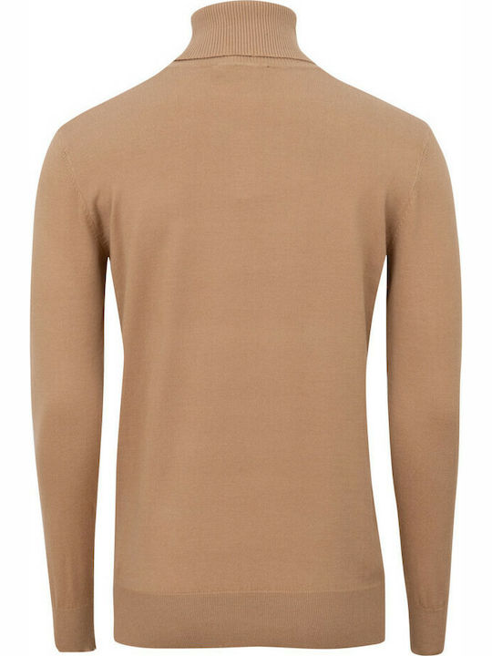 Tailor Made Knitwear Herren Langarm-Pullover Rollkragen Camel