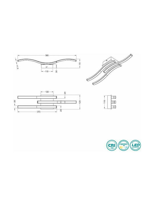 Trio Lighting Route Πλαφονιέρα Οροφής 56εκ. Λευκή με Ενσωματωμένο LED