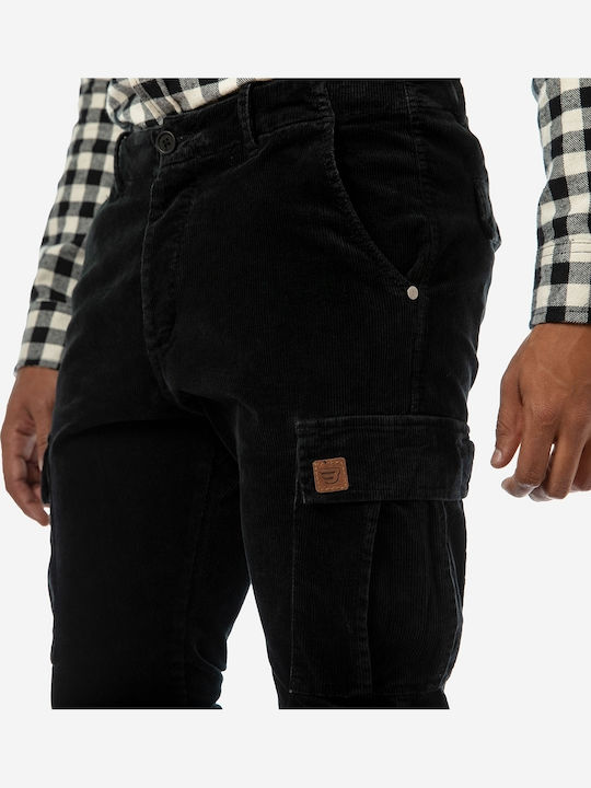 Trousers Cargo Elastic in Tapered Line Black